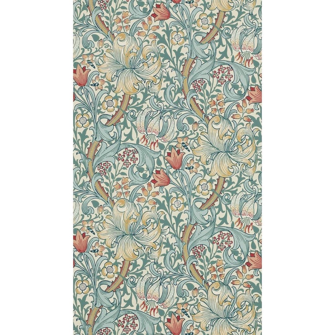 Morris & Co. Golden Lilies on Blue Floral Wallpaper - Image 2