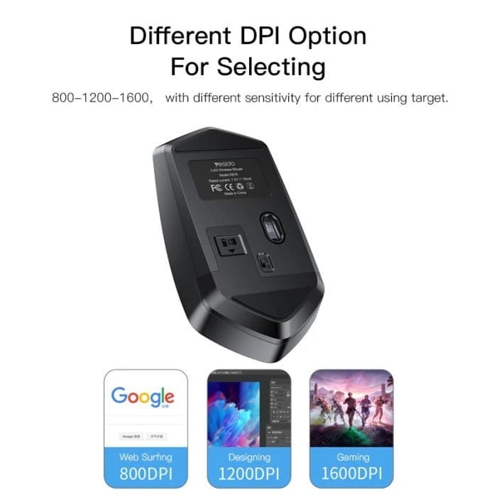 Yesido KB16 2.4GHz Wireless Mouse for Laptop 2.4G Connection - Black - Image 3