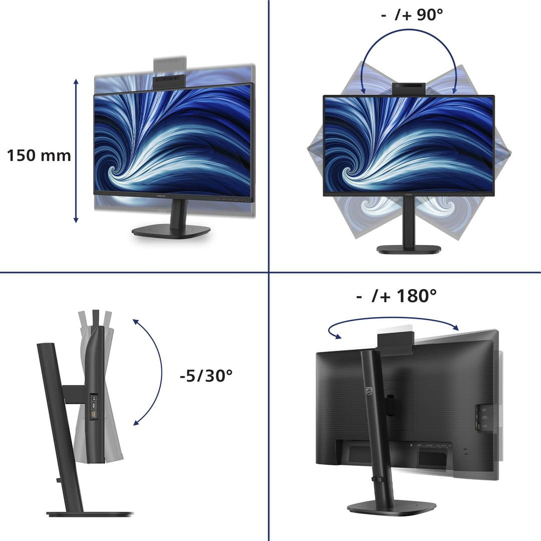 Philips 3000 series 24B2N3200JH/00 computer monitor 60.5 cm (23.8") 1920 x 1080 pixels Full HD IPS LCD 120 Hz 5MP Webcam USB-C Black - Image 3