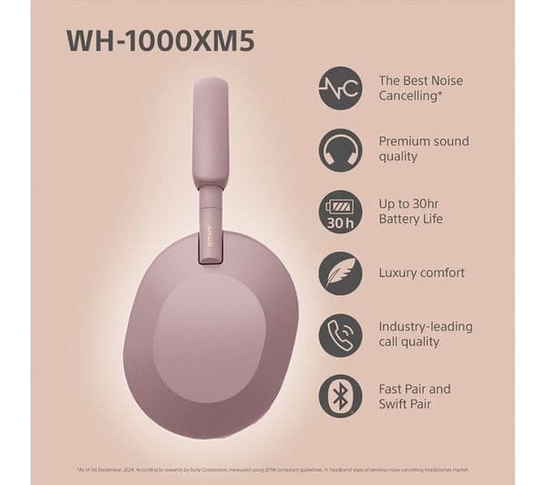 Sony WH-1000XM5 Wireless Noise-Cancelling Over-Ear Headphones - Smoky Pink - Image 3