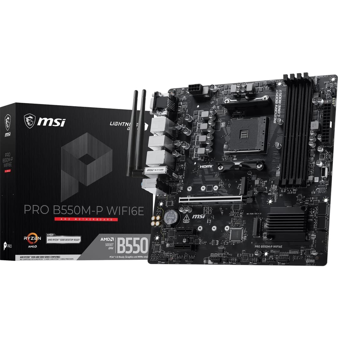 MSI PRO B550M-P WIFI6E Motherboard, mATX - Ryzen 5000/4000/3000, AM4, DDR4 - Image 1
