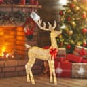 Outdoor Lighted Christmas Reindeers Yard Ornament LED Lights With Red Bows thumbnail 1