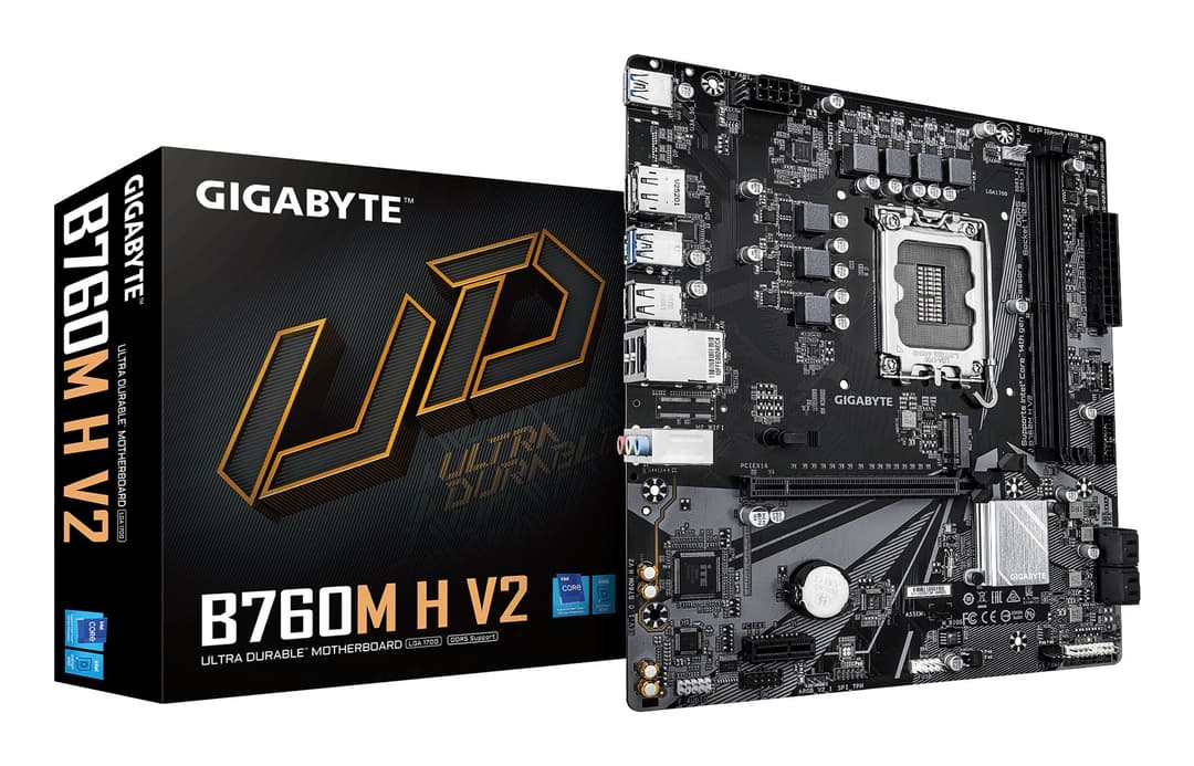 GIGABYTE B760M H V2 Micro-ATX Motherboard - Intel B760 Chipset, LGA 1700 Socket, Supports Intel Core 14th Gen CPUs, 5+1+1 Phases Digital VRM, up to 8000MHz DDR5 (O.C.), 1xPCIe 4.0 M.2, 1GbE LAN, USB 3.2 Gen1 - Image 1
