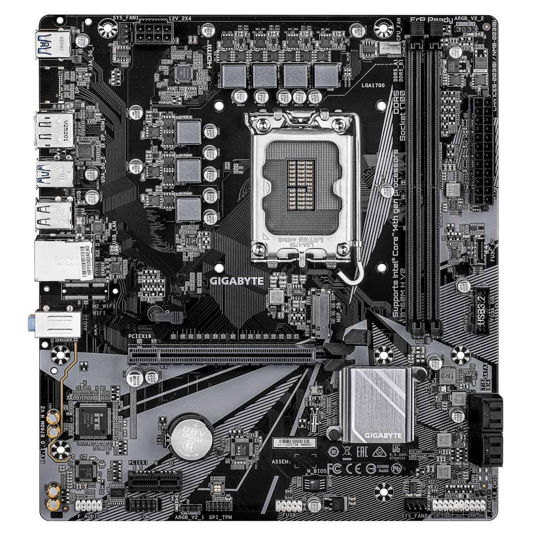 GIGABYTE B760M H V2 Micro-ATX Motherboard - Intel B760 Chipset, LGA 1700 Socket, Supports Intel Core 14th Gen CPUs, 5+1+1 Phases Digital VRM, up to 8000MHz DDR5 (O.C.), 1xPCIe 4.0 M.2, 1GbE LAN, USB 3.2 Gen1 - Image 2