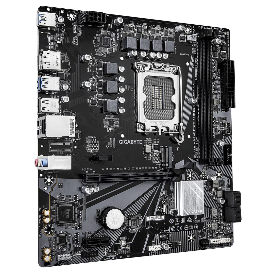 GIGABYTE B760M H V2 Micro-ATX Motherboard - Intel B760 Chipset, LGA 1700 Socket, Supports Intel Core 14th Gen CPUs, 5+1+1 Phases Digital VRM, up to 8000MHz DDR5 (O.C.), 1xPCIe 4.0 M.2, 1GbE LAN, USB 3.2 Gen1 - Image 3