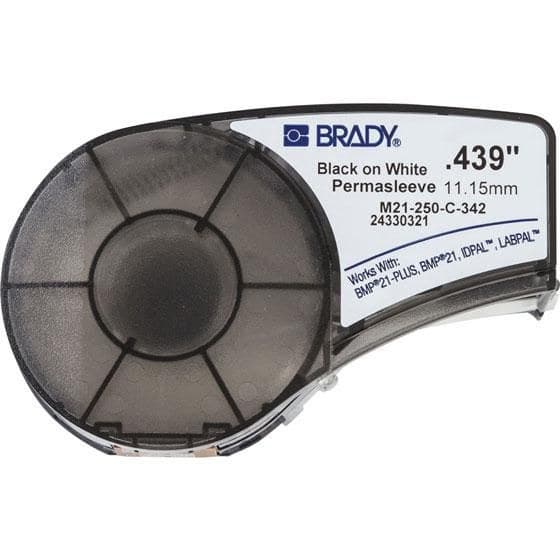 Brady M21-250-C-342 PermaSleeve Heat-Shrink Polyolefin Sleeve 11.15mm x 2.13m Black on White for M210/M211/BMP21-PLUS/BMP21
