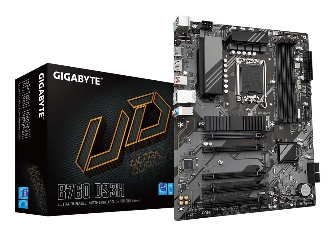 GIGABYTE B760 DS3H Motherboard - Supports Intel Core 14th Gen CPUs, 8+2+1 Phases Digital VRM, up to 7600MHz DDR5 (OC), 2xPCIe 4.0 M.2, GbE LAN, USB 3.2 Gen 2x2