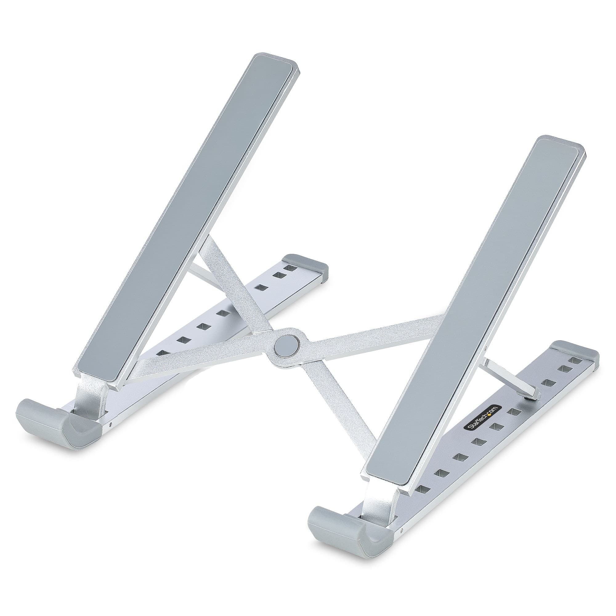 StarTech.com Foldable Laptop Riser Stand, Portable Height Adjustable Ergonomic Laptop Stand, Ventilated Aluminium Frame Supports 22lb (10Kg), Tilt/Raised/Angled Laptop/Tablet Stand, Collapsible Design