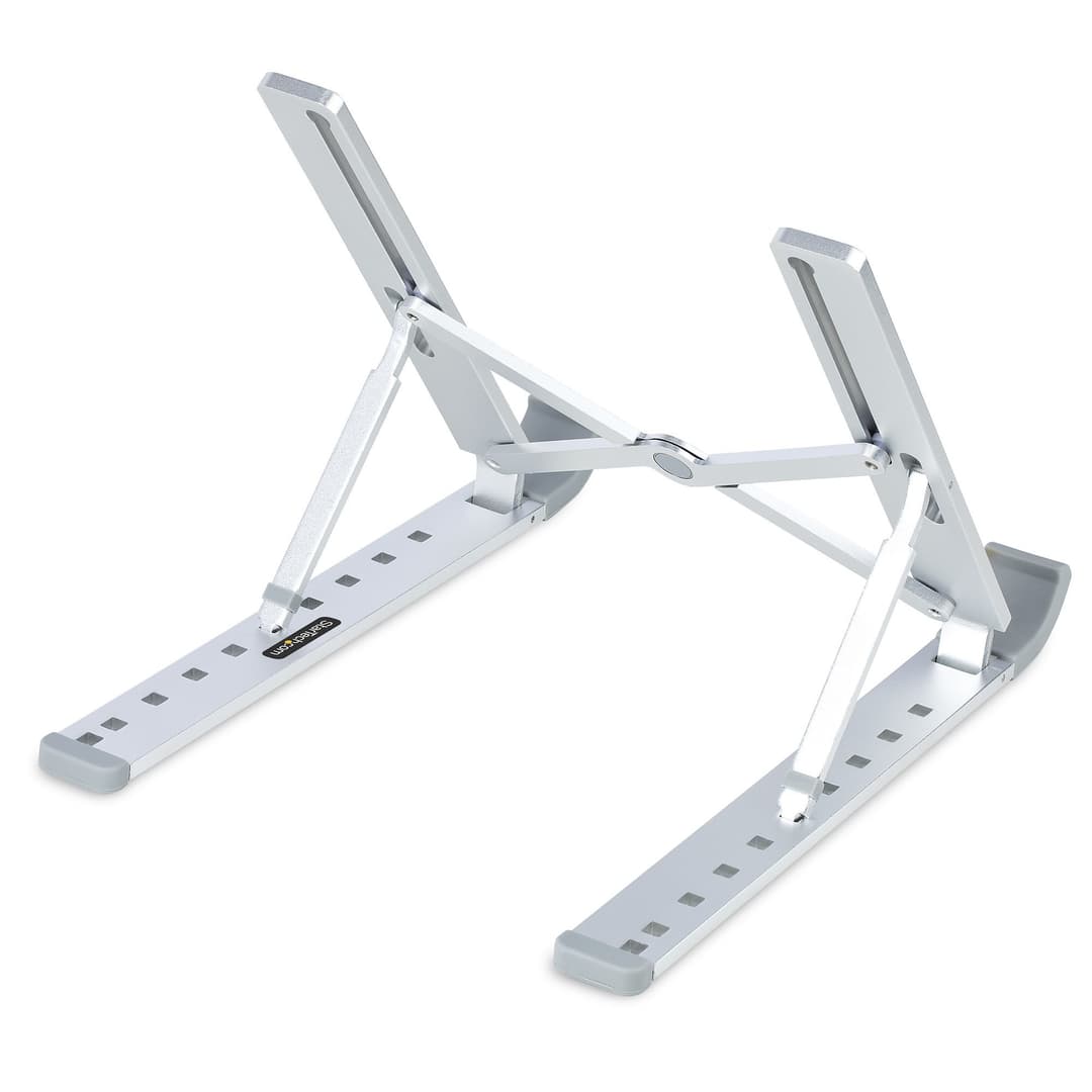 StarTech.com Foldable Laptop Riser Stand, Portable Height Adjustable Ergonomic Laptop Stand, Ventilated Aluminium Frame Supports 22lb (10Kg), Tilt/Raised/Angled Laptop/Tablet Stand, Collapsible Design - Image 2