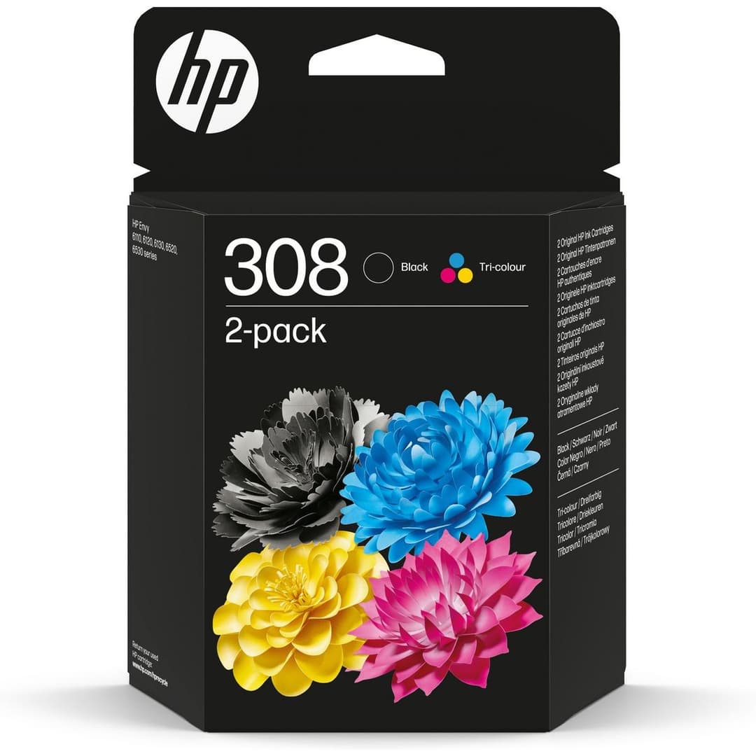 HP 308 Original Ink Cartridge Pack of 2 - Black & Tri-Colour - Image 1