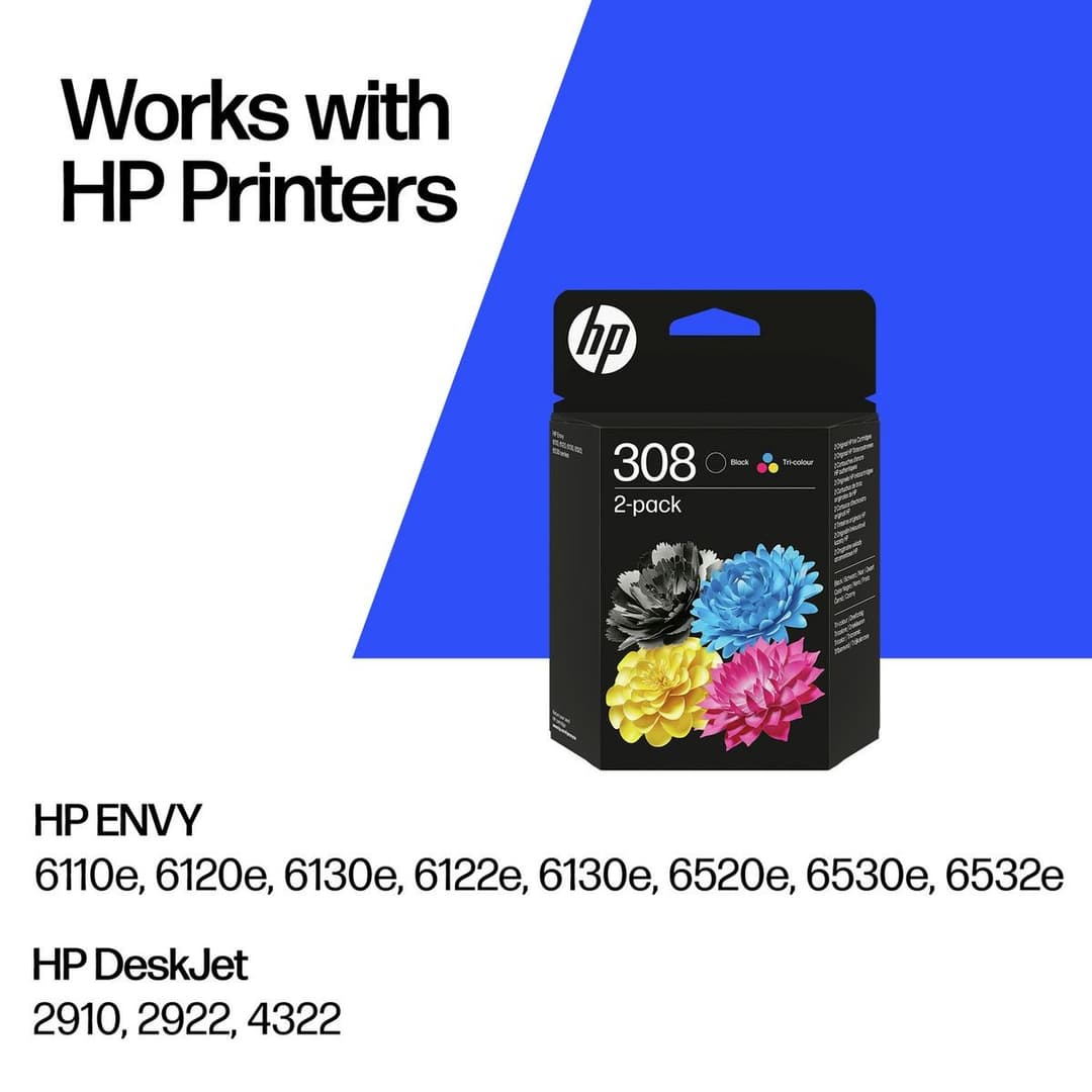 HP 308 Original Ink Cartridge Pack of 2 - Black & Tri-Colour - Image 2