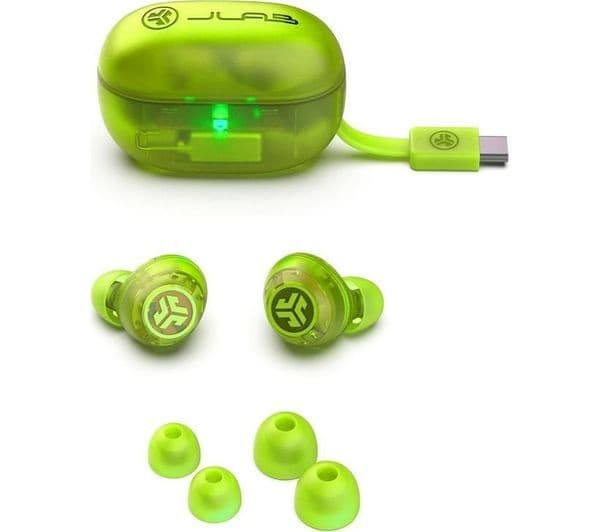 JLAB Go POP ANC Wireless Bluetooth Noise-Cancelling Earbuds - Transparent Neon Green - Image 3