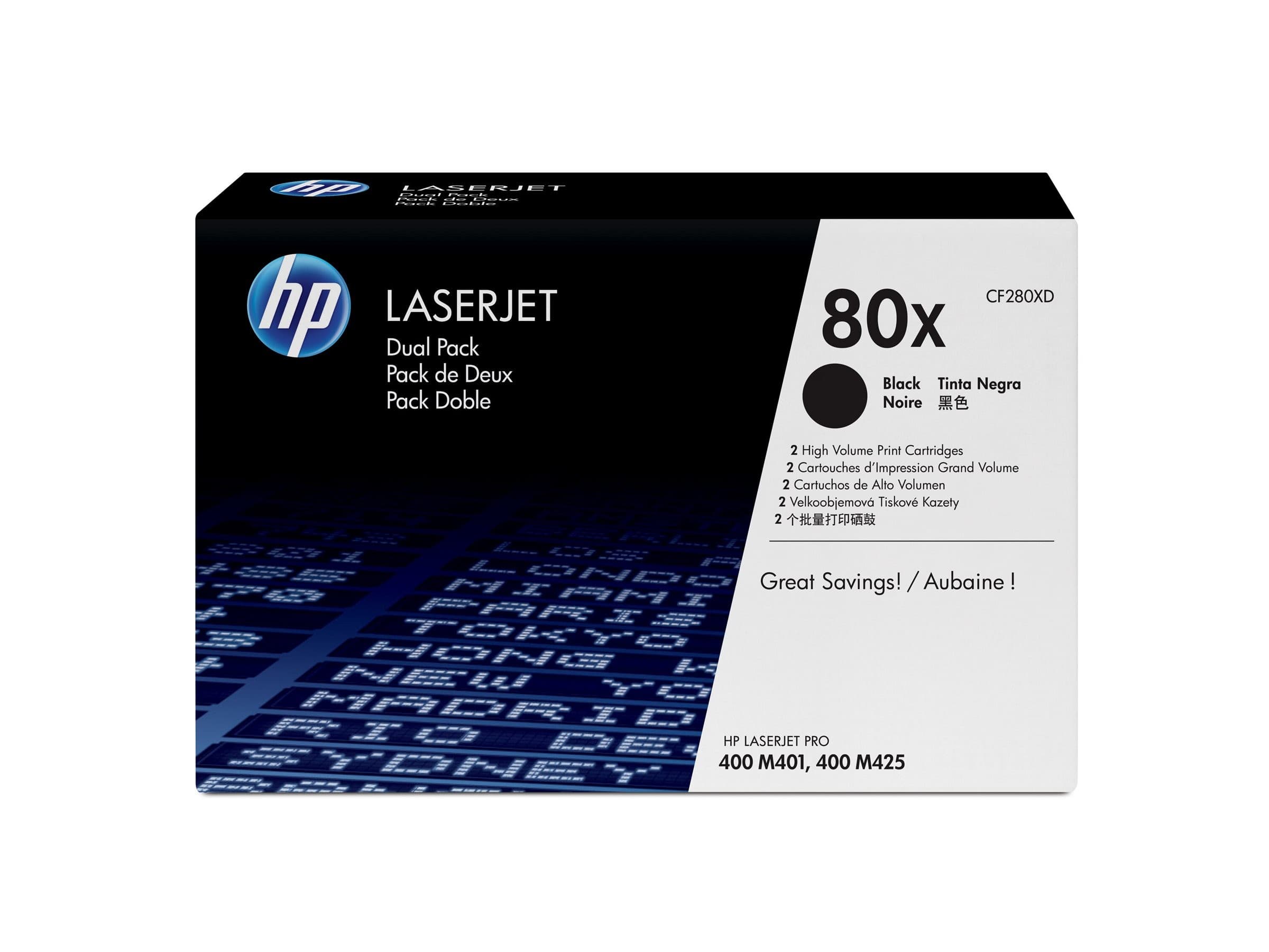 HP 80X 2-pack High Yield Black Original LaserJet Toner Cartridges (CF280XD)