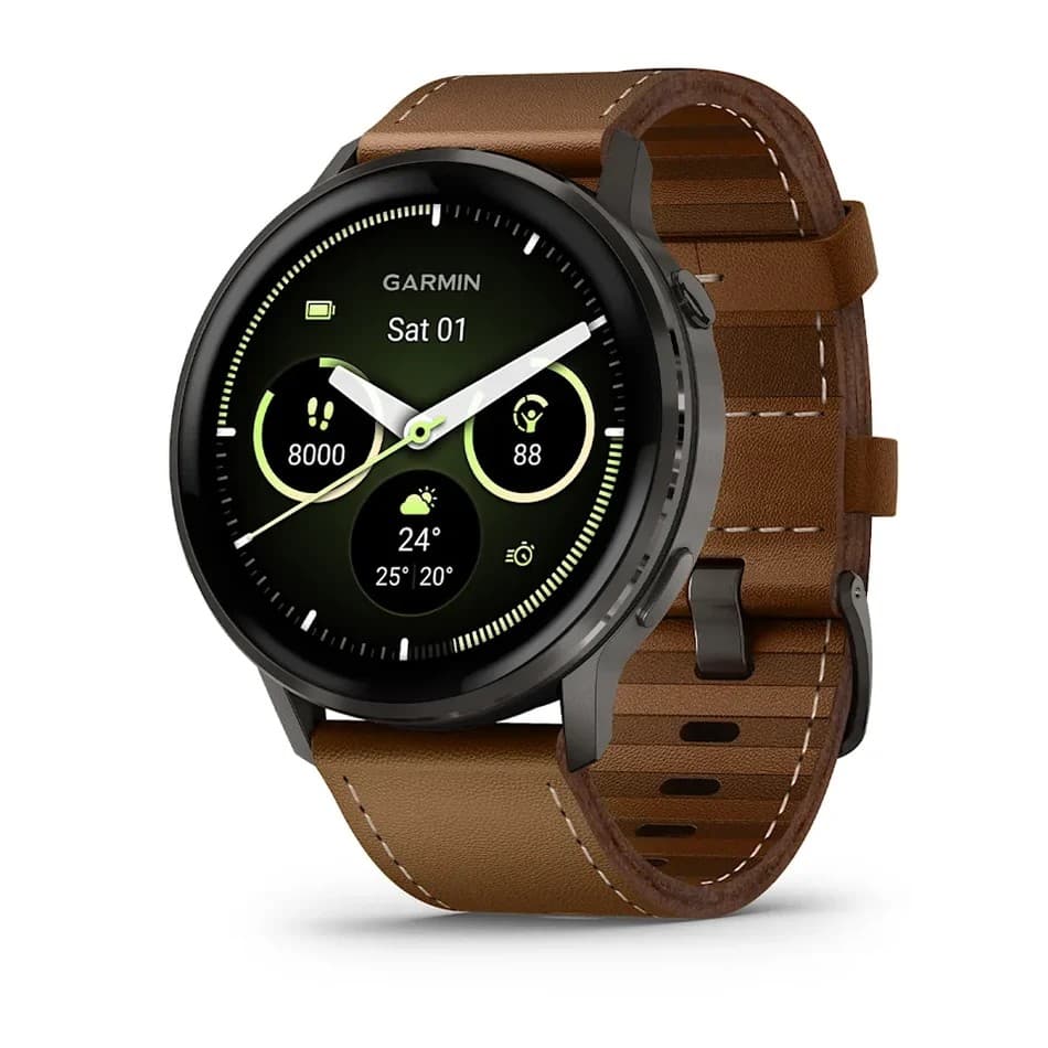 Garmin Venu 4 45mm GPS Smartwatch with Black Silicone and Brown Leather Bands - Brown - Image 1