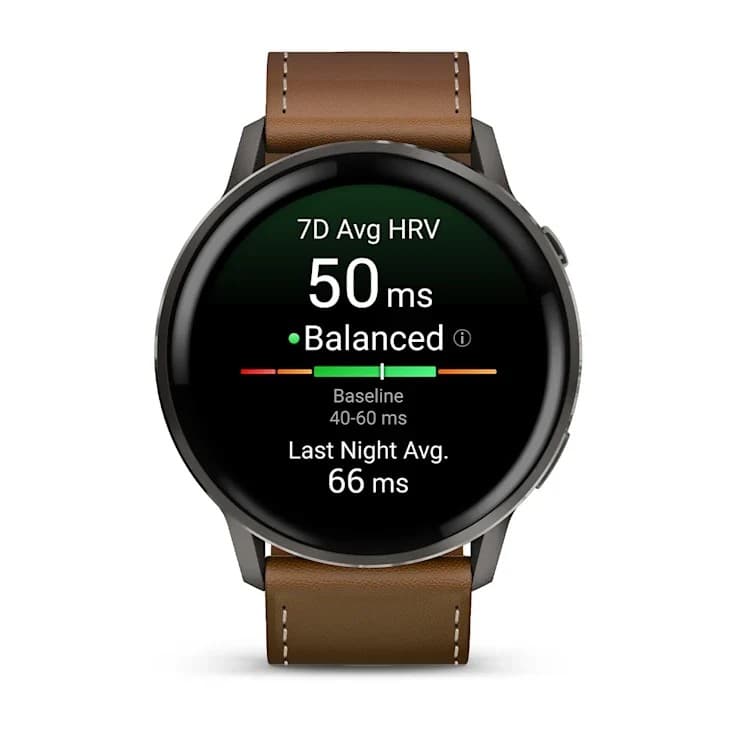Garmin Venu 4 45mm GPS Smartwatch with Black Silicone and Brown Leather Bands - Brown - Image 2