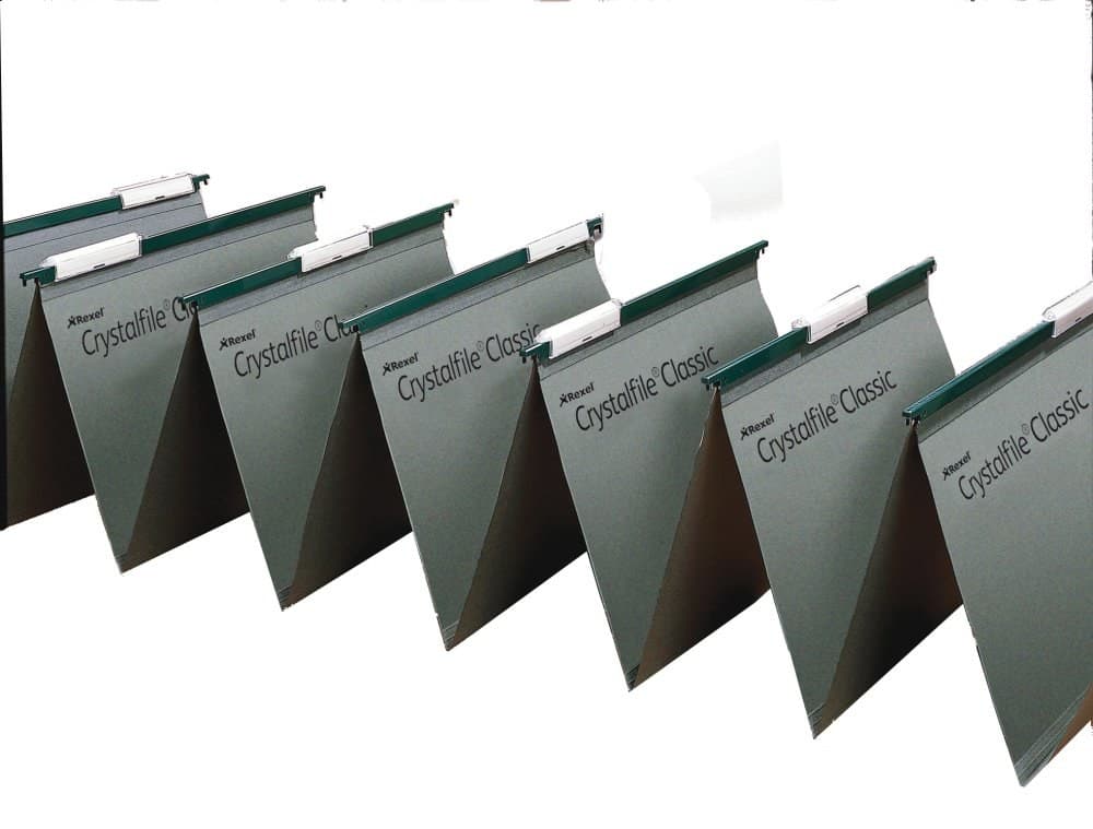 Rexel Crystalfile Linked Foolscap Suspension File 15mm Green (50) - Image 2
