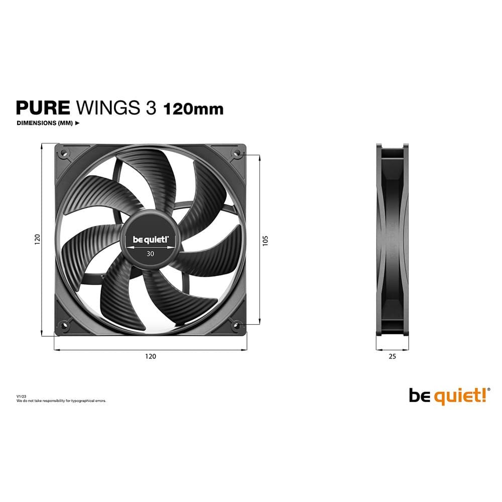 be quiet! Pure Wings 3 120mm 4-Pole Fan Motor Technology 3-pin PC Fan - Image 4