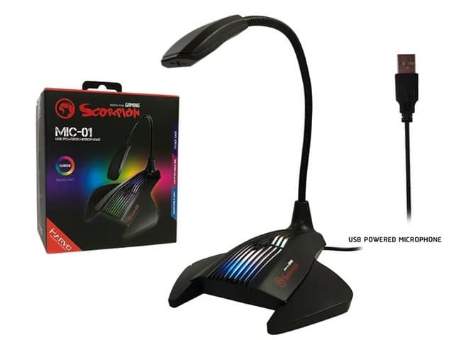 Marvo MIC-01 USB Powered 7-Color and RGB LED gaming Microphone Black