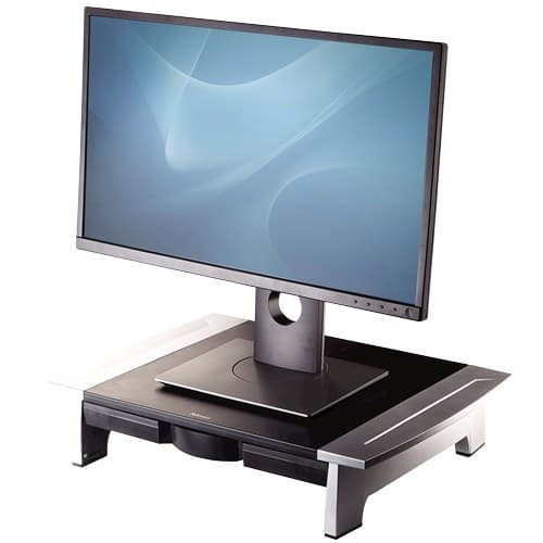 Fellowes Computer Monitor Stand with 5 Height Adjustments - Office Suites Monitor Riser with Storage Tray - Ergonomic Adjustable Monitor Stand for Computers - Max Weight 36KG/Max Size 28" - Graphite - Image 1