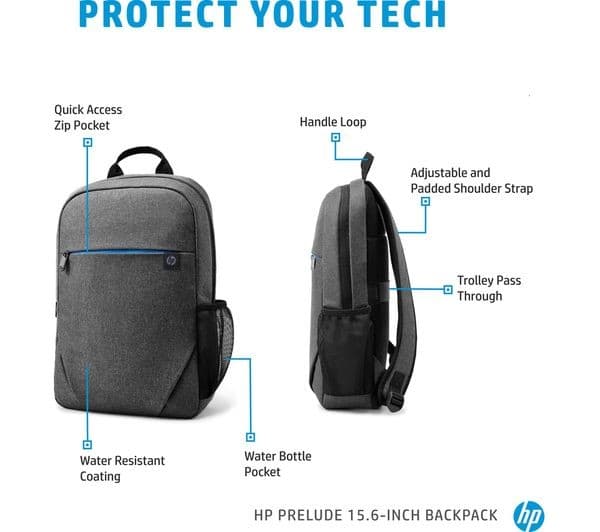 HP Prelude 15.6” Laptop Backpack - Grey - Image 6