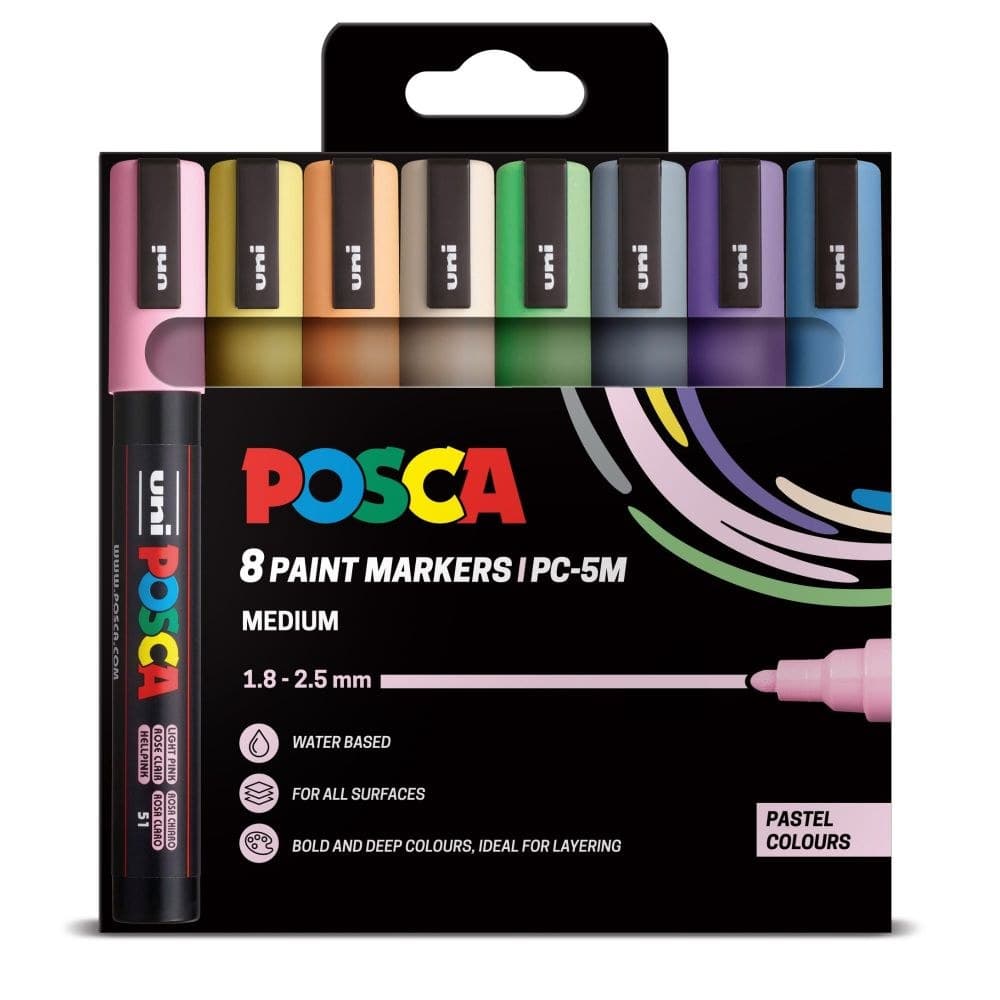 POSCA 8 Pack Paint Markers 5M Medium Pastel Colours - Image 1