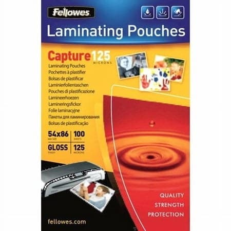 Fellowes Capture Glossy 125 Micron Card Laminating Pouch - 54x86mm (Pack of 100)