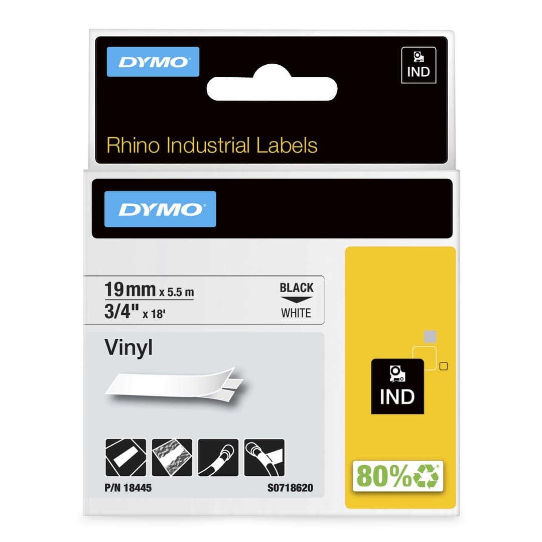 DYMO Rhino Industrial Vinyl Labels | 19 mm x 5.5 m | Black Print on White | Self-Adhesive | for Rhino & LabelManager Label Makers - Image 2