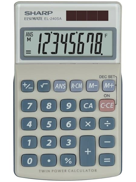 Sharp EL-240SA 8-Digit Twin Power Pocket Calculator Basic Blue, Grey