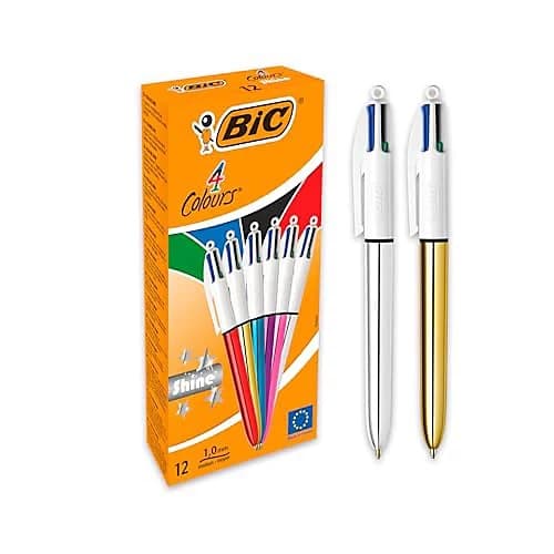 BIC 4 Colours Shine - 4 colour ballpoint pen - black, red, blue, green ink, assorted metallic barrels (pack of 12) - Image 1