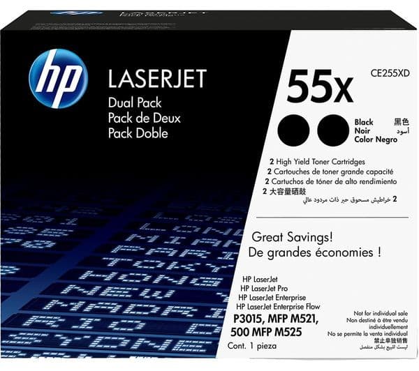 HP 55X - 2-pack - High Yield - black - original - LaserJet - toner cartridge (CE255XD) - Image 1