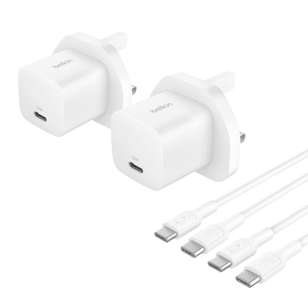 Belkin 25W USB-C Wall Charger & 1m USB-C Cable - Twin Pack - Image 1