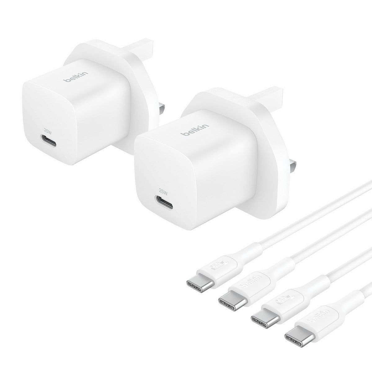 Belkin 25W USB-C Wall Charger & 1m USB-C Cable - Twin Pack