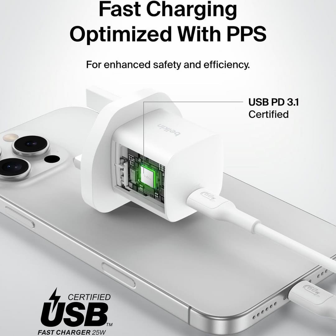 Belkin 25W USB-C Wall Charger & 1m USB-C Cable - Twin Pack - Image 2