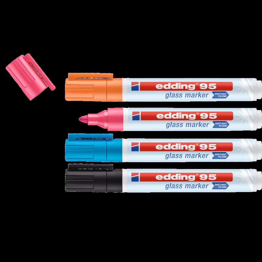 edding 95 Glass Marker Assorted Colours Round Nib 1.5-3mm Pack of 4