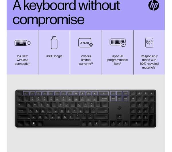 HP 450 Programmable Wireless Keyboard - Black - Image 3