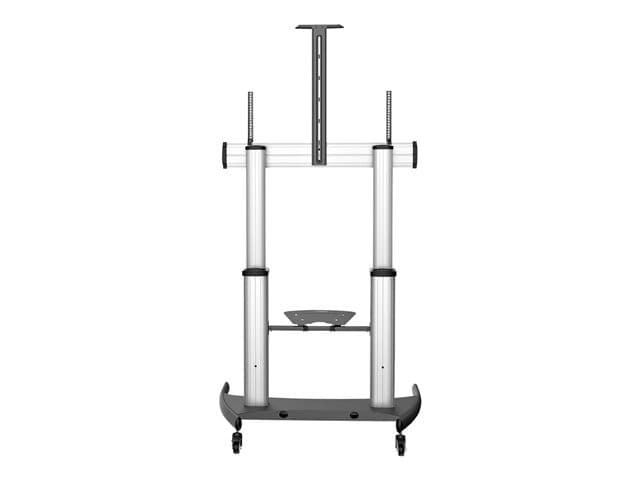 StarTech.com Mobile TV Stand, Heavy Duty TV Cart for 60-100" Display (100kg/220lb), Height Adjustable Rolling Flat Screen Floor Standing on Wheels, Universal Television Mount w/Shelves - W/ 2 equipment shelves cart - for flat panel - black, silver - Image 3