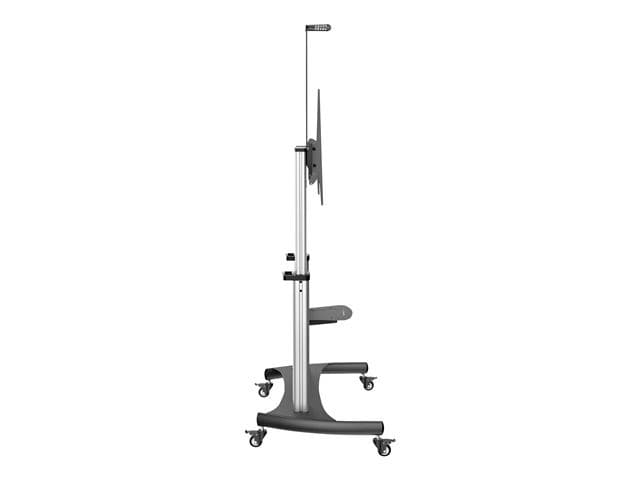 StarTech.com Mobile TV Stand, Heavy Duty TV Cart for 60-100" Display (100kg/220lb), Height Adjustable Rolling Flat Screen Floor Standing on Wheels, Universal Television Mount w/Shelves - W/ 2 equipment shelves cart - for flat panel - black, silver - Image 4