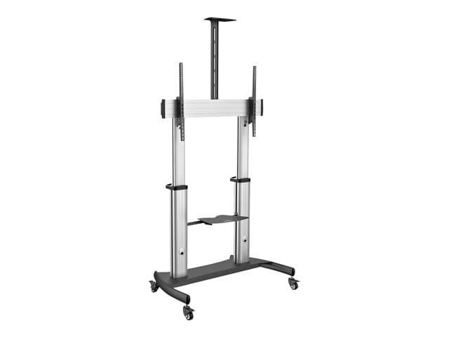 StarTech.com Mobile TV Stand, Heavy Duty TV Cart for 60-100" Display (100kg/220lb), Height Adjustable Rolling Flat Screen Floor Standing on Wheels, Universal Television Mount w/Shelves - W/ 2 equipment shelves cart - for flat panel - black, silver - Image 5