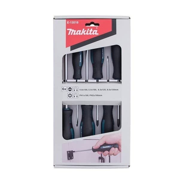 Makita E-13518 6-Piece Phillips And Slotted Screwdriver Set - Black / Blue - Image 2