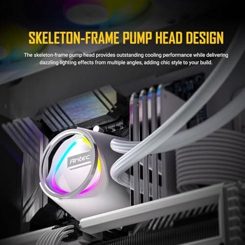 Antec Skeleton 360 ARGB White Liquid CPU Cooler, 360mm Radiator, High-Performance Pump, 3 x 120mm PWM ARGB Fans, Copper Base, Intel LGA 115X/1200/1700/20XX, AMD AM4/AM5, White - Image 5