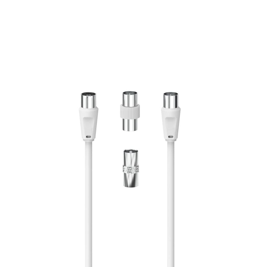 Hama Coaxial TV Antenna Cable with 2 Adapters, Male/Female, 75 Ohm, Double Shielded, 10-Year Guarantee, White - 5 m - Image 1