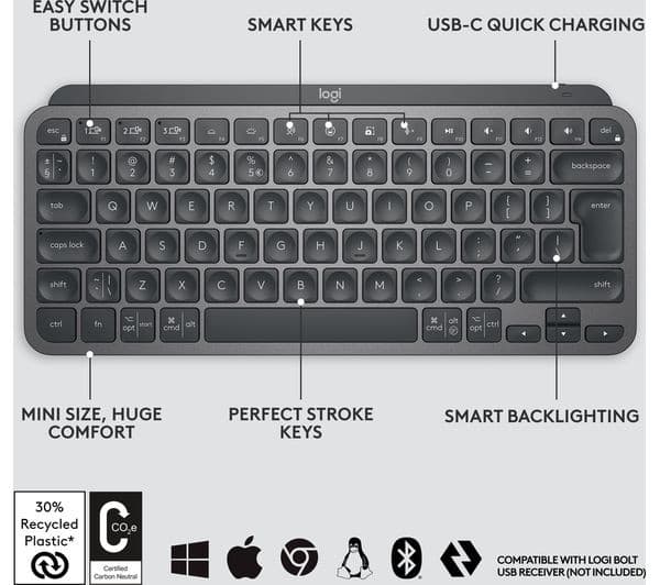 Logitech MX Keys Mini Wireless Keyboard - Graphite - Image 7