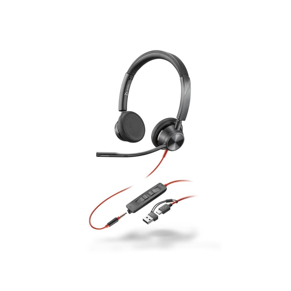 Poly Blackwire 3325 Wired USB Headset Black with 3.5mm Plug & USB-C/A Adapter - 8X221AA - Image 1