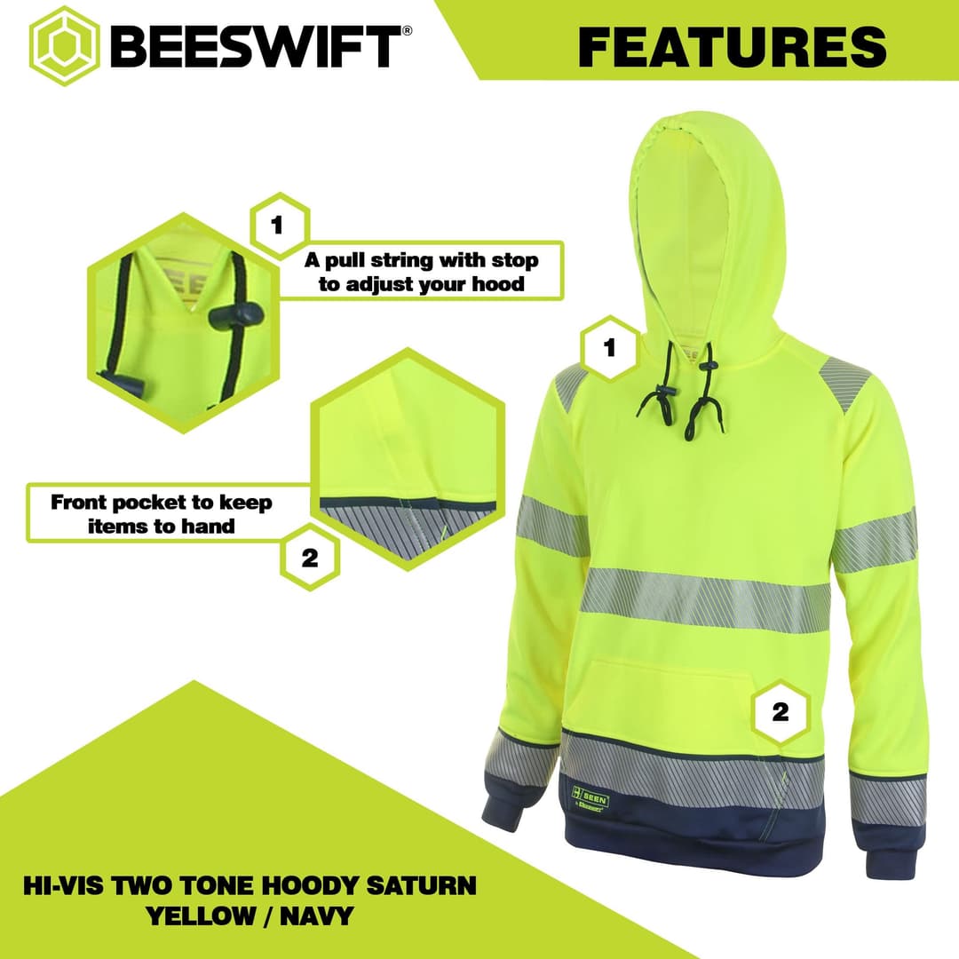 Be Seen Hi Viz Two Tone Hoodie Sweatshirt Colour=Yellow/Navy Size=4XL - Image 4