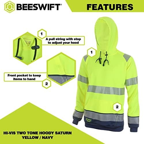 Be Seen Hi Viz Two Tone Hoodie Sweatshirt Colour=Yellow/Navy Size=4XL - Image 5