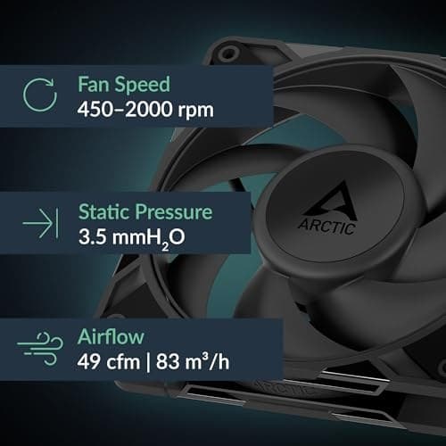 ARCTIC P12 Pro PST LN - Low-Noise Premium Fan, 120 mm PWM Fan with Y-Cable Splitter, 450-2000 rpm, 0 rpm <5% PWM, Fluid Dynamic Bearing, 4-Pin - Black - Image 5