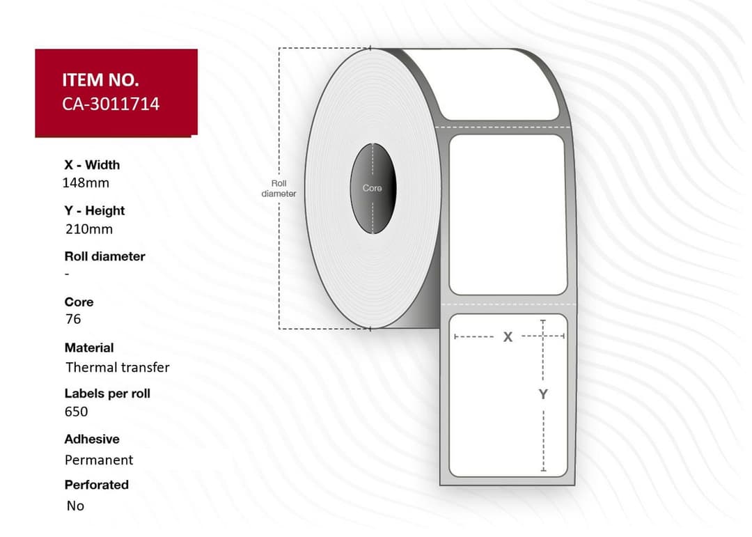 Label 148 x 210mm, Core 76mm, - Image 1