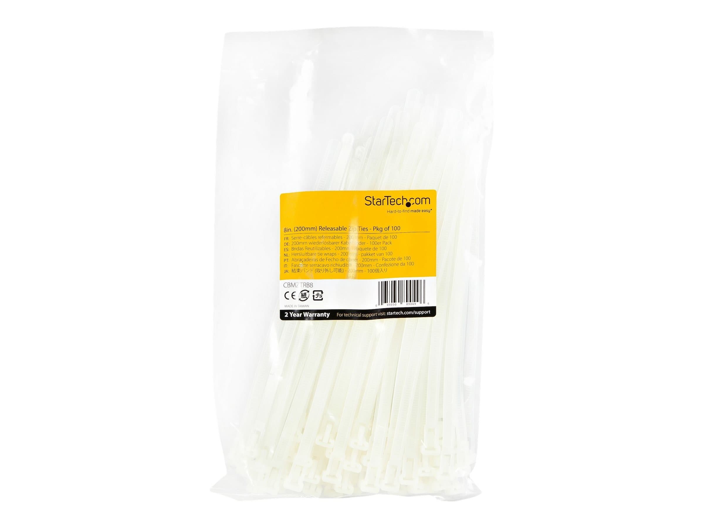 StarTech Reusable Cable Ties 20cm 100 Pack White