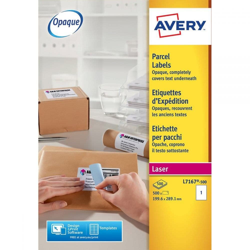 Avery L7167 Parcel Labels 199.6 x 289.1mm 1 Label per Sheet - 500 Sheets