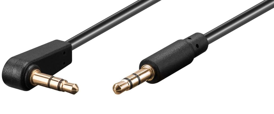 Microconnect 3.5mm Minijack Cable 0.5m, Male to Male, 90° Angled to Straight, Black - Image 1